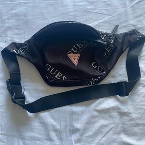 Unisex GUESS Black Logo Belt Bag with Red Triangle Emblem